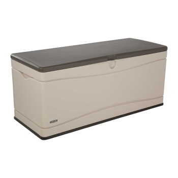 The Lifetime extra large deck box, perfect for patio furniture cushions and outdoor play things